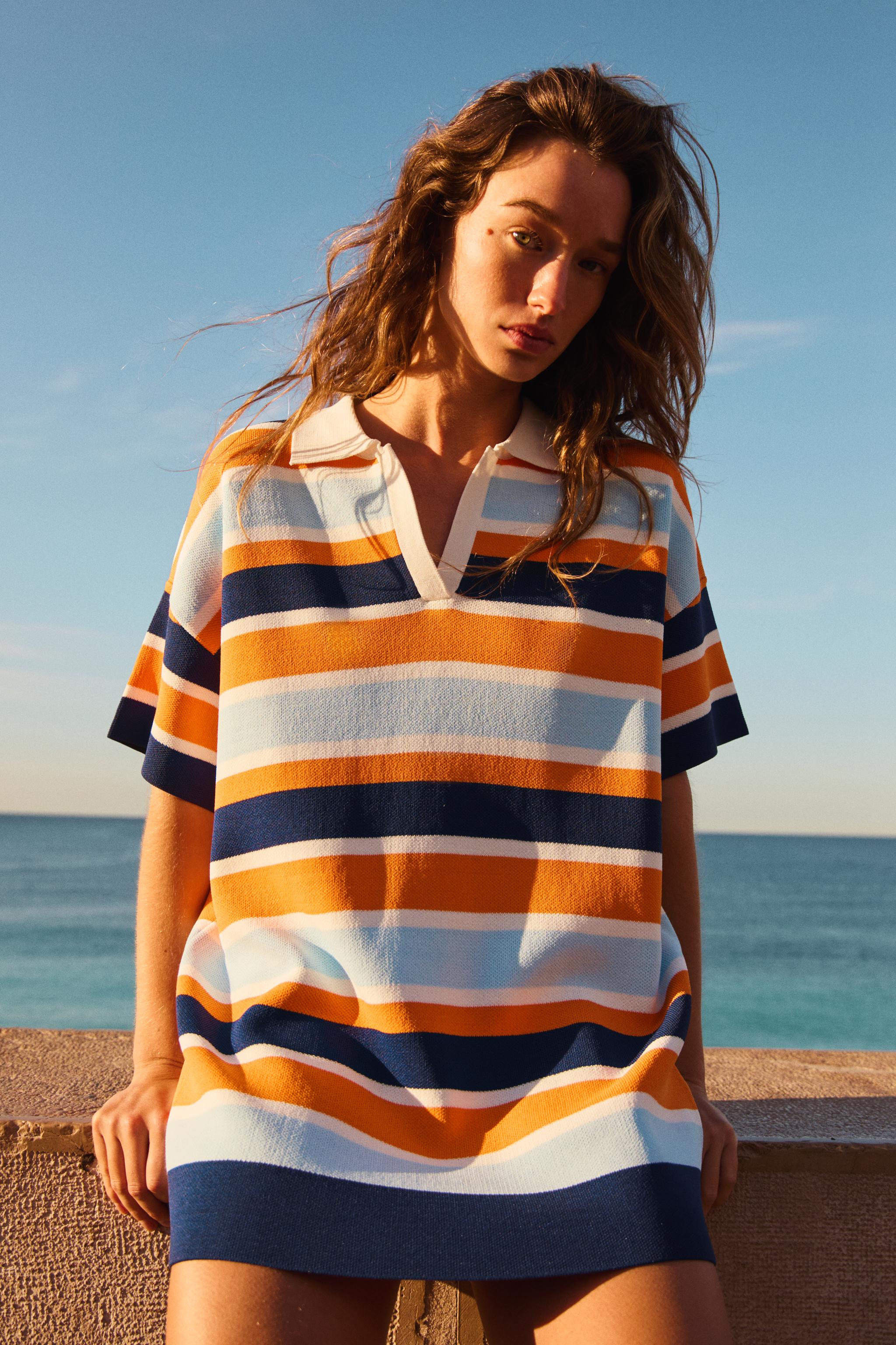 STRIPED KNIT POLO DRESS